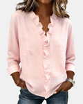 Inés | Blusa con Volantes, Escote en V y Manga Larga