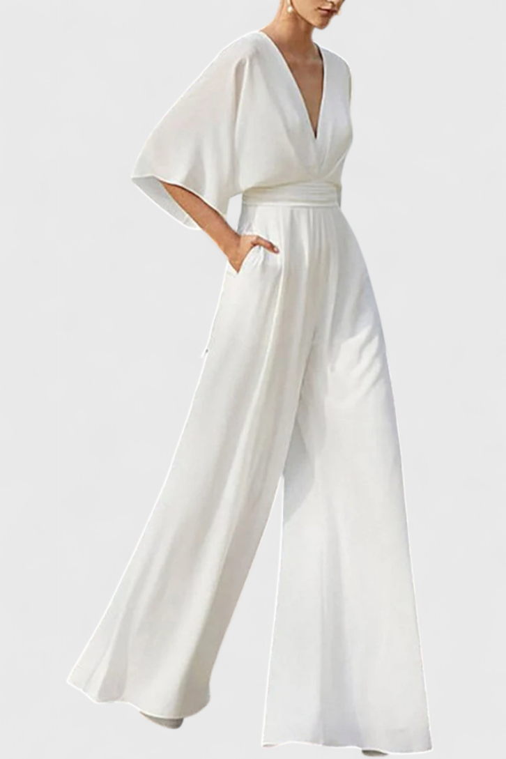 Isaura | Mono Largo Elegante con Pierna Ancha y Escote en V