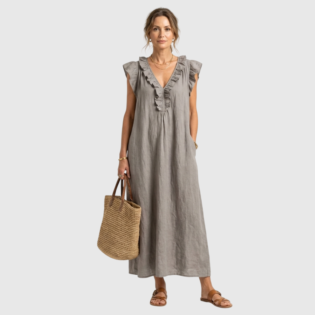 Josette | Vestido Maxi con Escote en V y Volantes