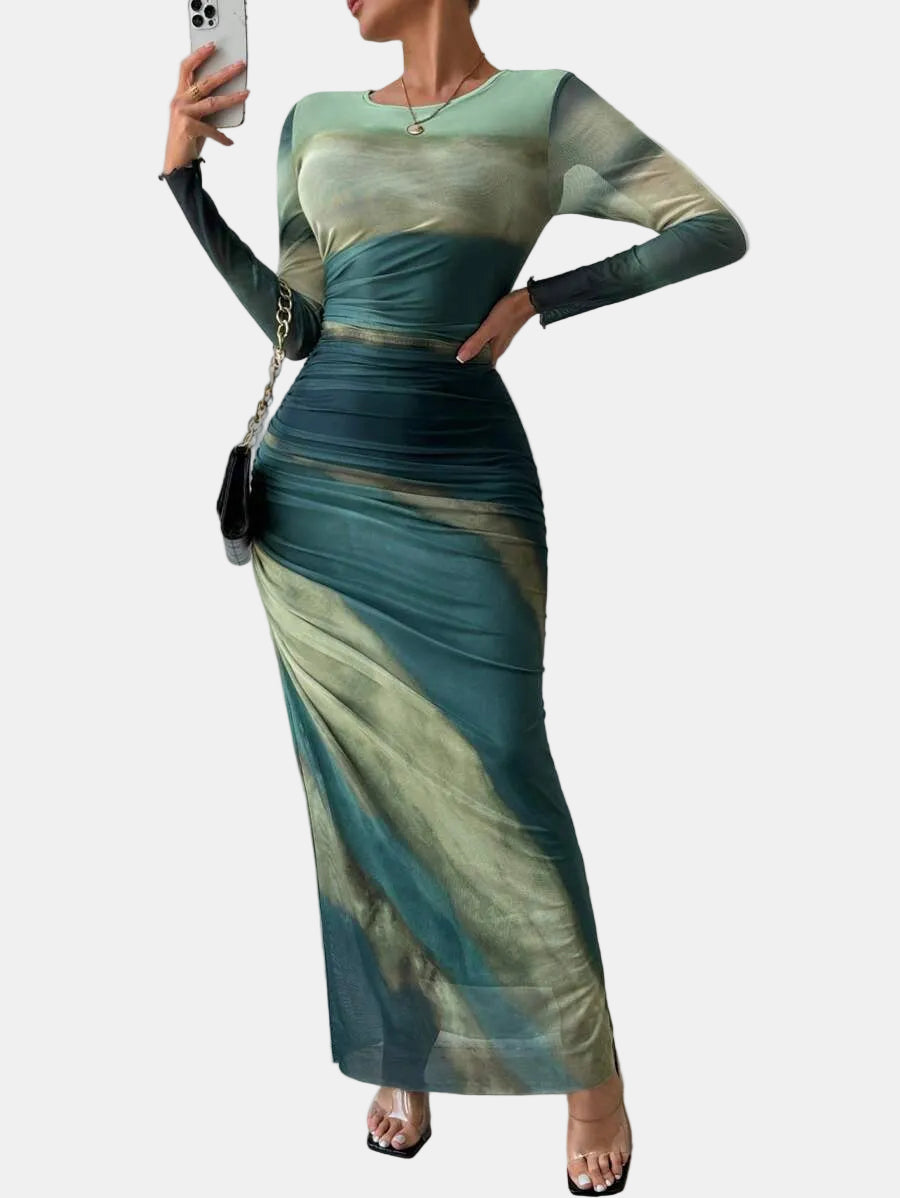 Natalia | Vestido Maxi Bodycon de Manga Larga Impreso y Cómodo