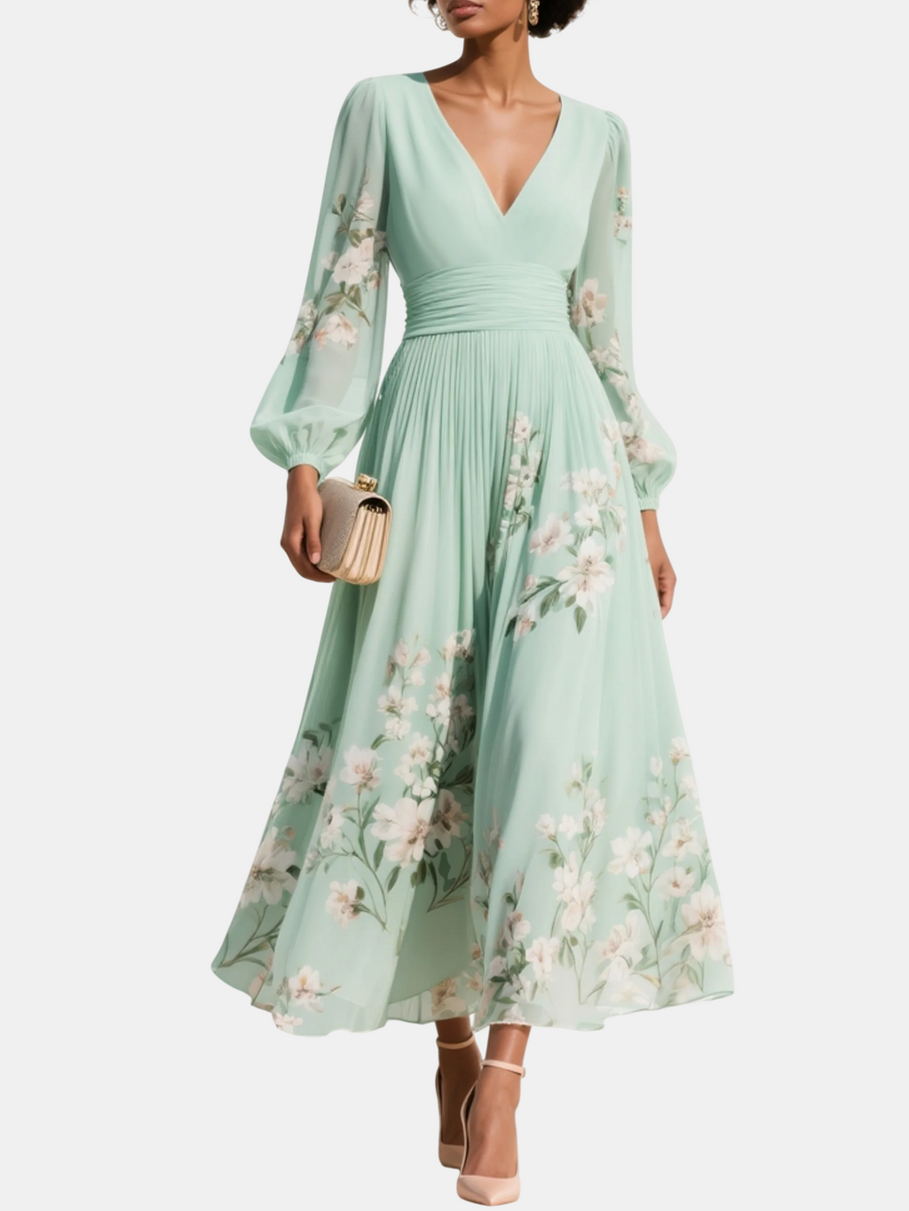 Alba | Vestido Midi Floral con Escote en V