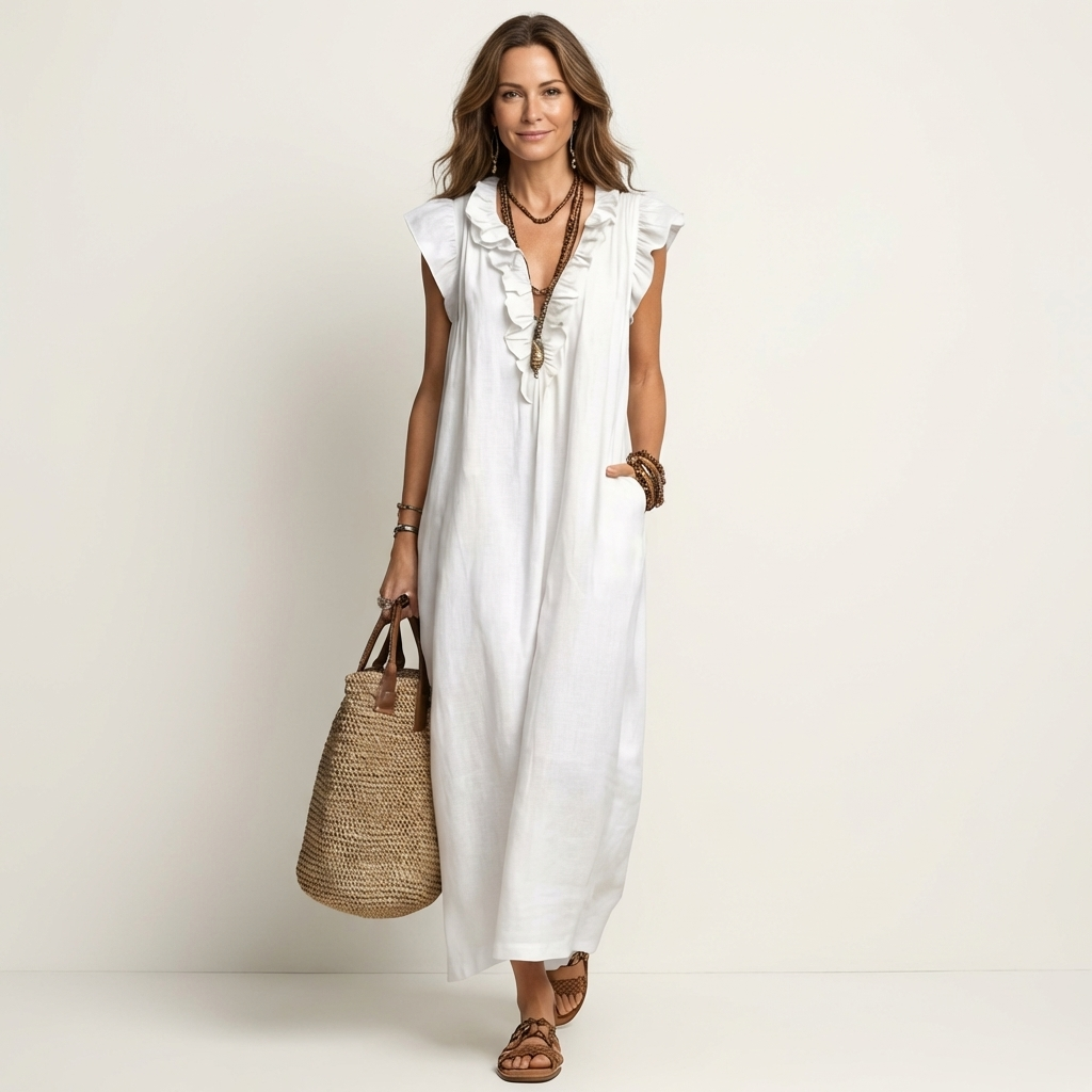 Josette | Vestido Maxi con Escote en V y Volantes