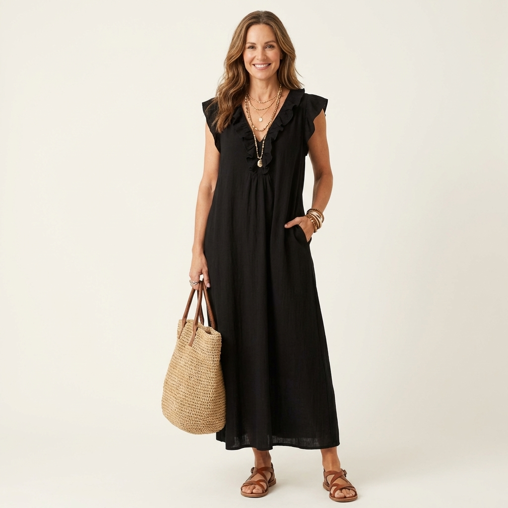 Josette | Vestido Maxi con Escote en V y Volantes