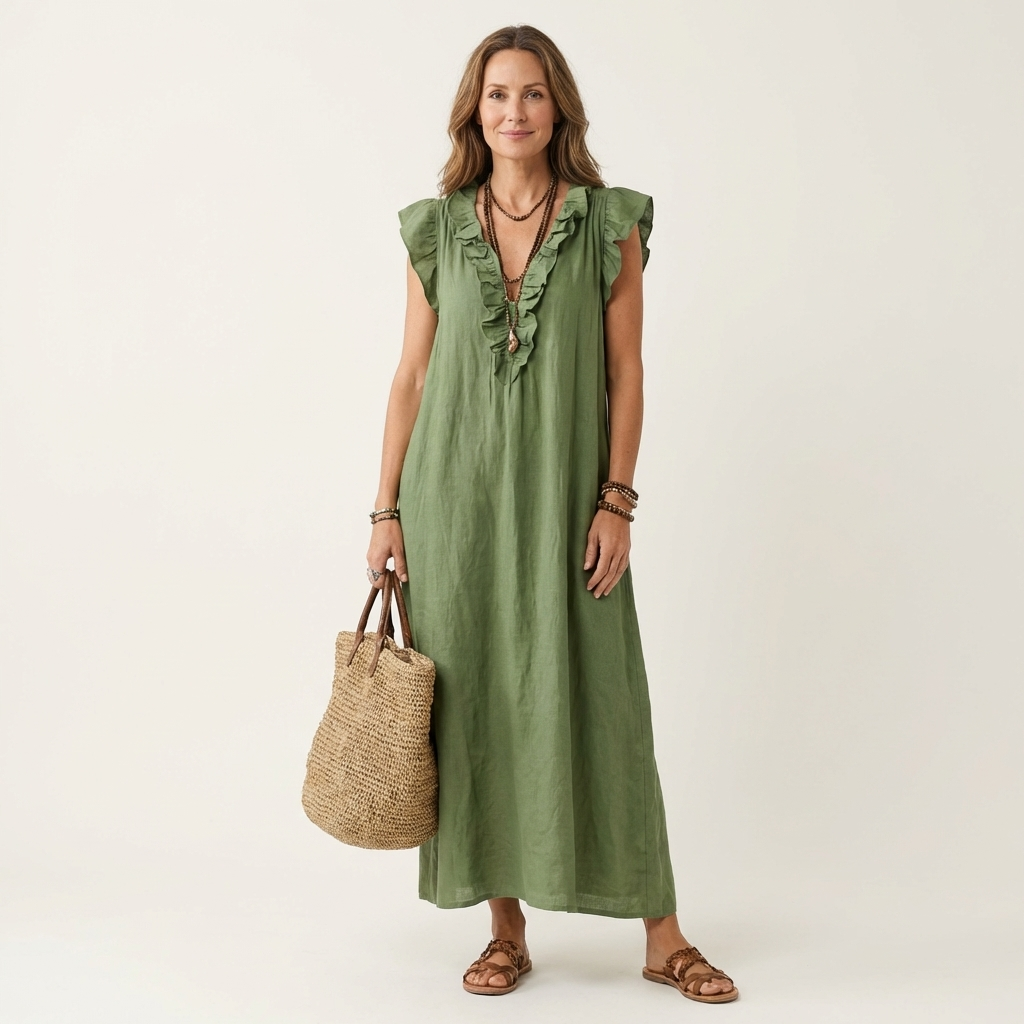 Josette | Vestido Maxi con Escote en V y Volantes