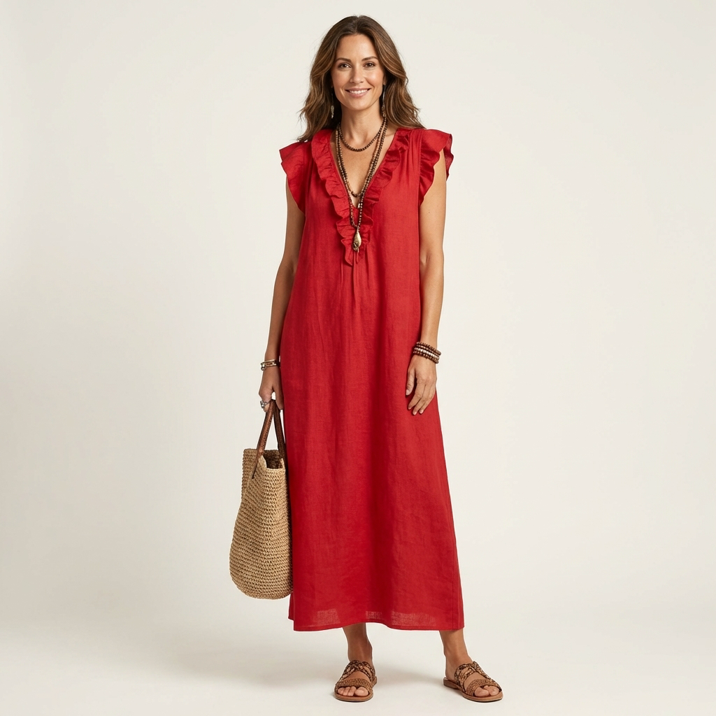 Josette | Vestido Maxi con Escote en V y Volantes