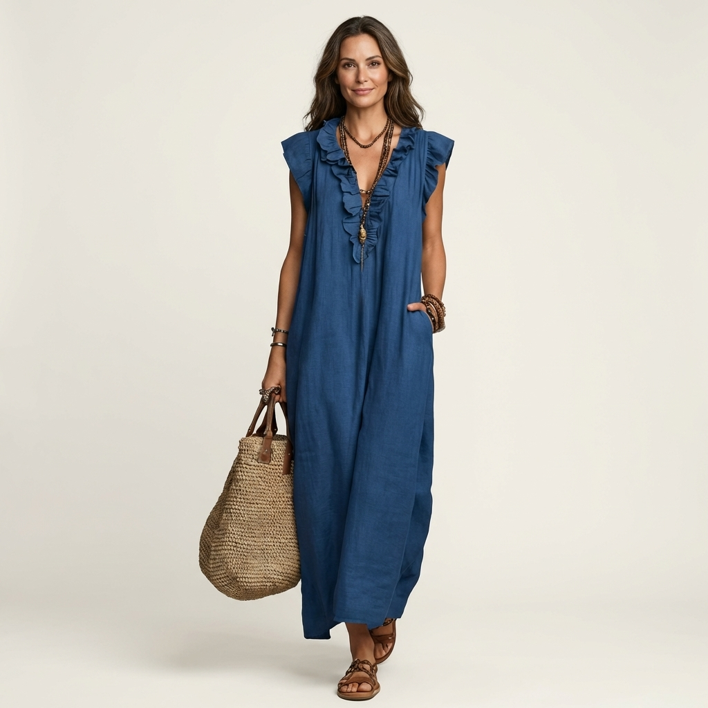 Josette | Vestido Maxi con Escote en V y Volantes