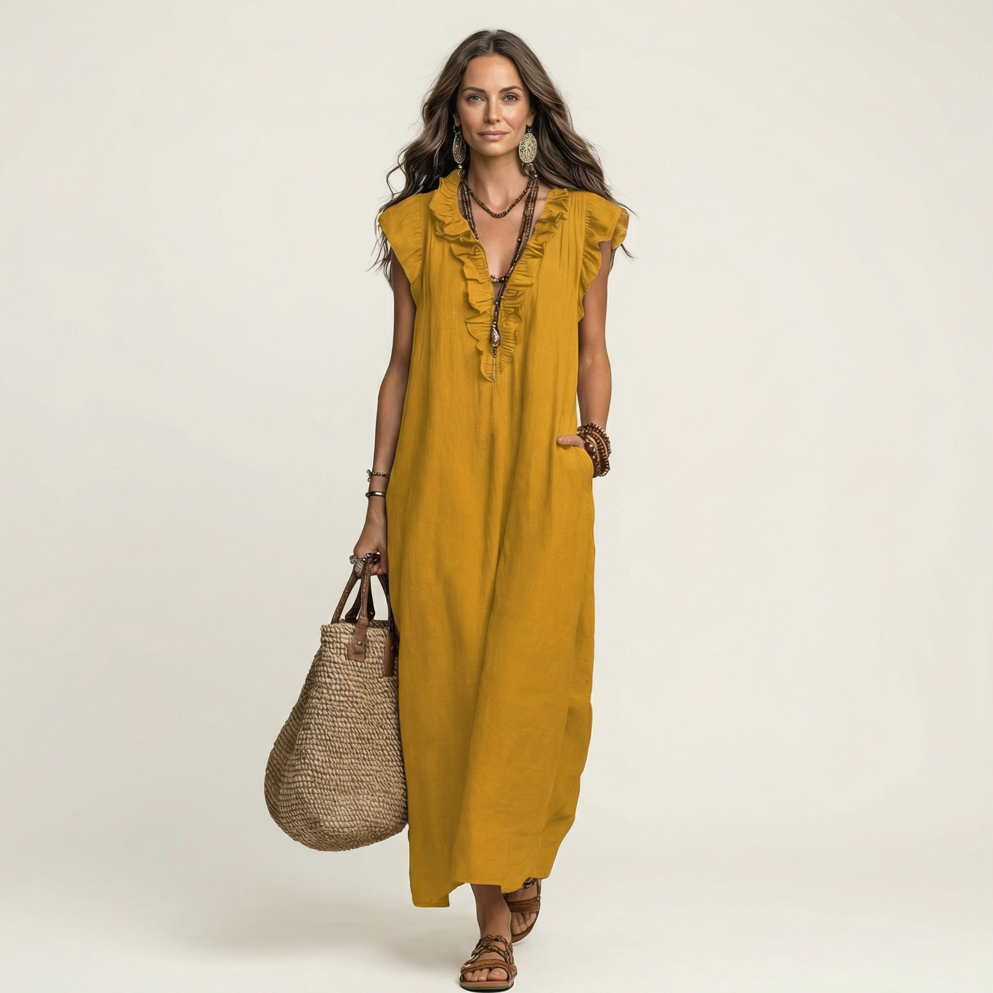 Josette | Vestido Maxi con Escote en V y Volantes
